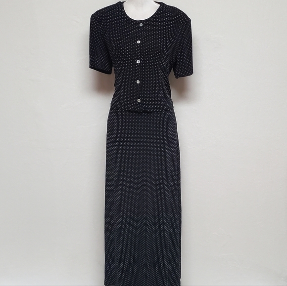 VINTAGE Ronni Nicole Black Swiss Dot Sleeveless Maxi Dress Cropped Blouse Set 12 - Picture 4 of 16